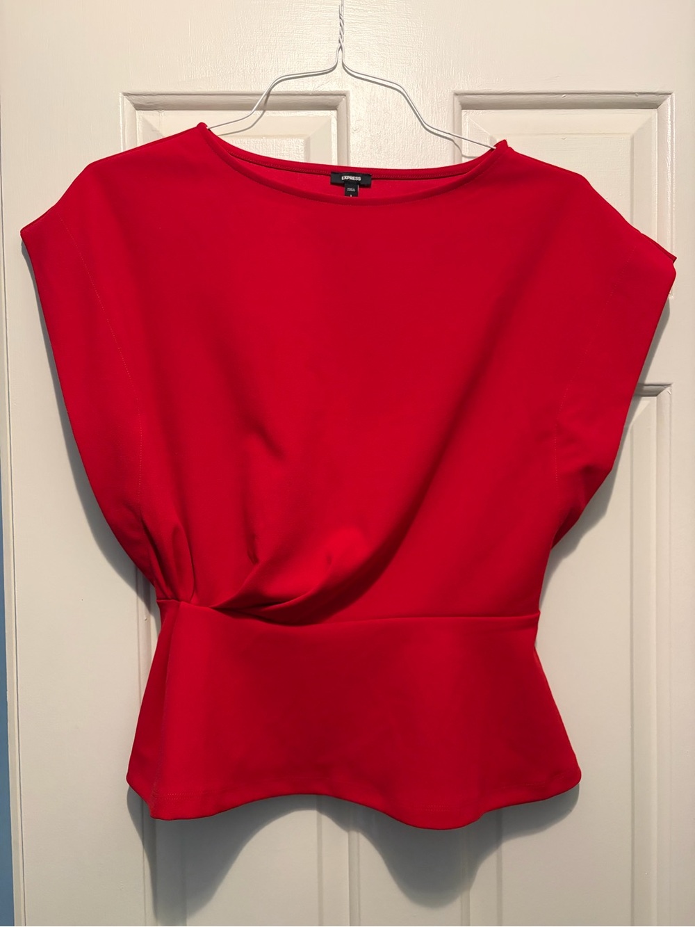 Express Red Short-Sleeve Peplum Top